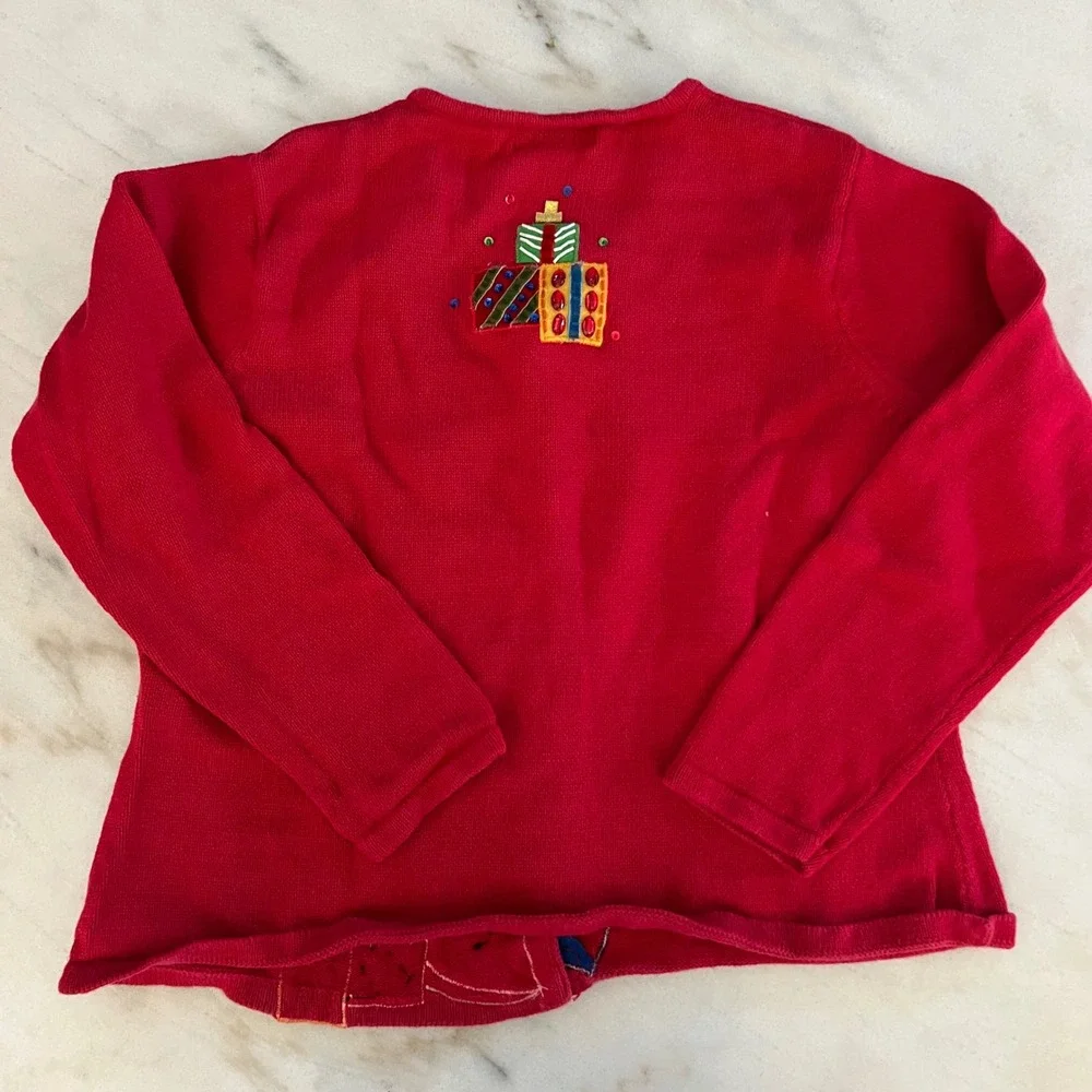 Chadwicks Red Snowman Sequin Beaded Ugly Christmas Sweater Cardigan Womens M‎